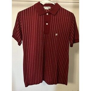 Vintage Paco Rabanne Shirt Mens L Red Polo Striped Short Sleeve
